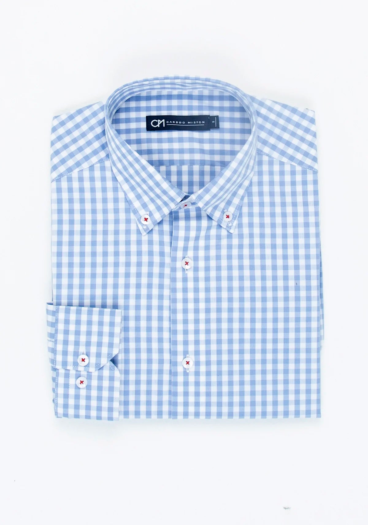 Camisa Cuadro Botón Contraste Algodón Azul Claro